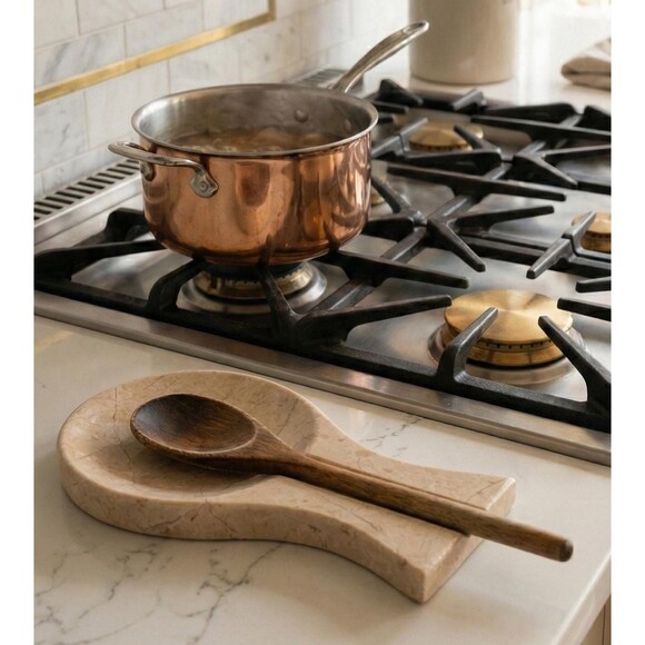 Beige Marble Spoon Rest, Natural Tan Utensil Holder, Christmas Housewarming Gift - Picture 6 of 12